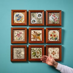 Set of 9 English 19th Century & Later Framed Antique Floral Tiles