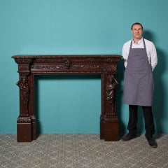 Large Antique Handcarved English Oak Fire Mantel