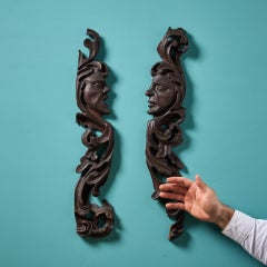 Pair of Antique Continental Mahogany Carvings