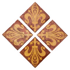 Set of 4 Encaustic Fleur-de-lis Design Tiles by Godwin