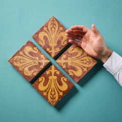 Set of 4 Encaustic Fleur-de-lis Design Tiles by Godwin