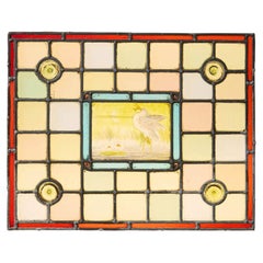 19th Century Victorian Stained Glass Window with Heron