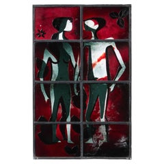 Midcentury Modern Figurative Stained Glass Window