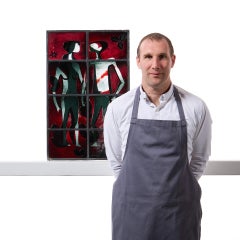 Midcentury Modern Figurative Stained Glass Window