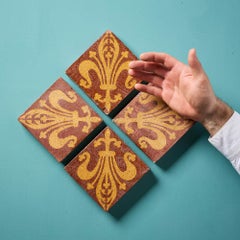 Set of 4 Godwin Encaustic Tiles with Fleur-de-lis Design