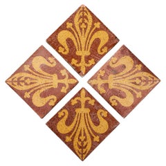 Set of 4 Godwin Encaustic Tiles with Fleur-de-lis Design