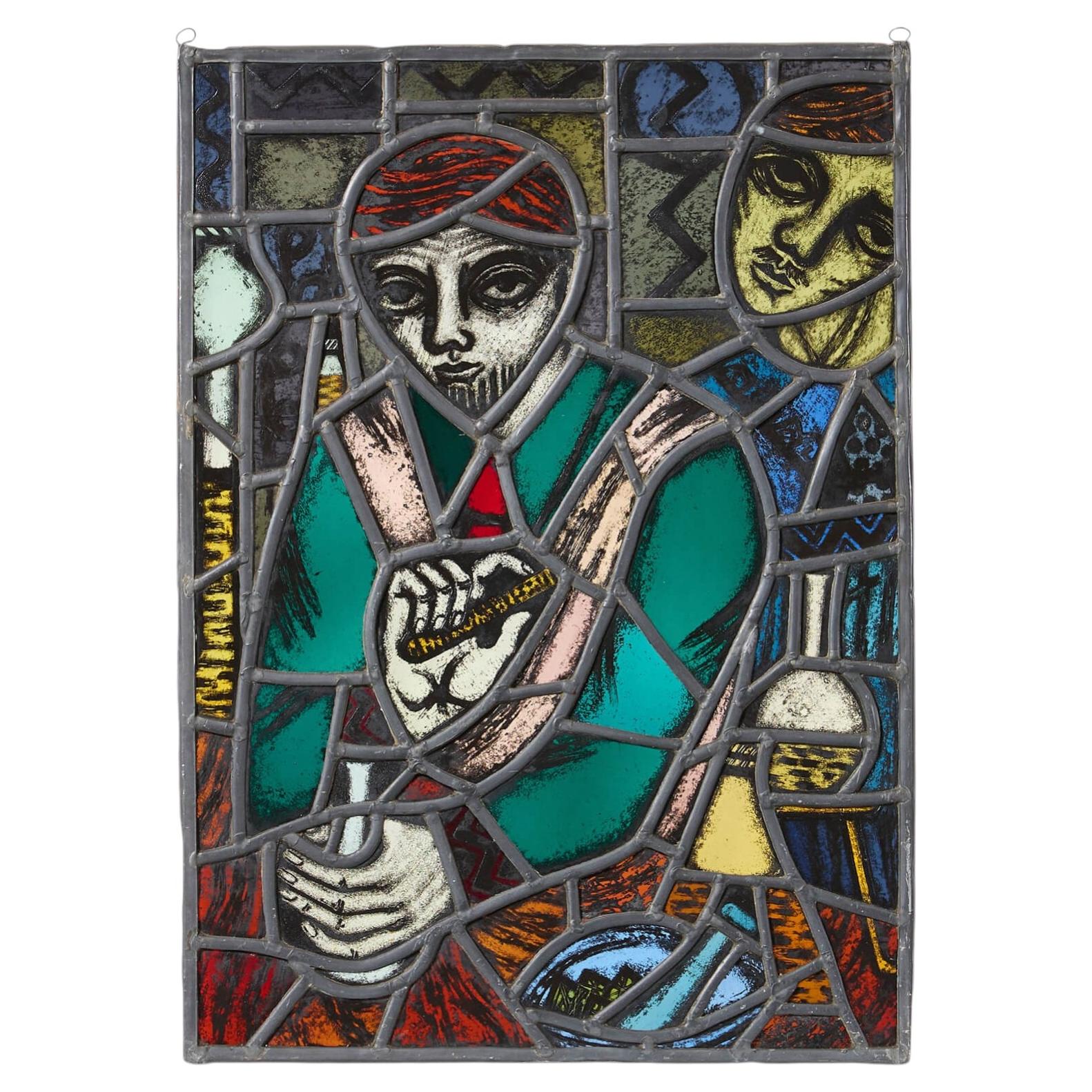 Reclaimed 20th Century Stained Glass Window in the Medieval Style For Sale