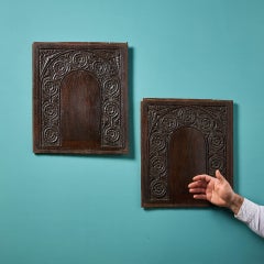 Pair of 17th Century Hand Carved Oak Floral Archway Panels