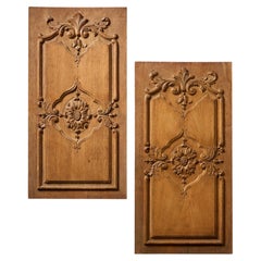 Pair of Reclaimed French Oak Hand Carved Panels