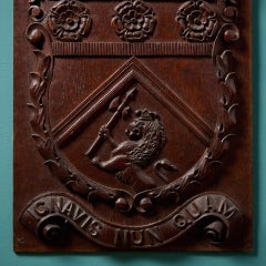 19th Century Heraldic Oak Lion Carved Panel