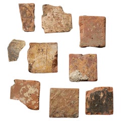 Set of 9 English 14th Century Terracotta Medieval Encaustic Tile Fragments