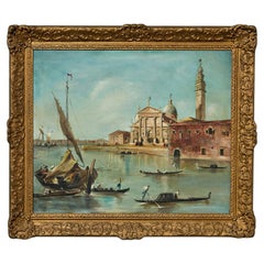 Peinture à l'huile du XIXe siècle représentant l'île de San Giorgio Maggiore, d'après Francesco Guardi