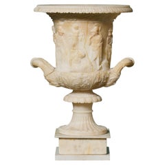 Antique Handcarved Neoclassical Style Alabaster Urn