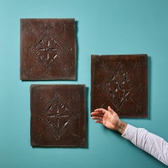 Set of 3 Antique Oak Coffer Wall Panels