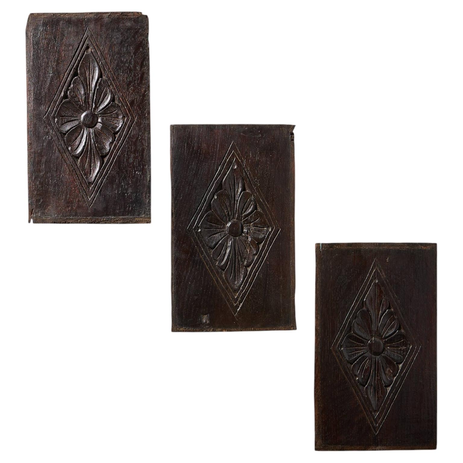 Set of 3 Antique Tudor Style Oak Wall Panels For Sale