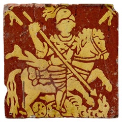 Encaustic King George Slaying Dragon Neo-Medieval Old English Tile