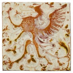 Pilkington & Co Lancastrian Ruby Lustre Dust Pressed Tile Depicting A Griffin