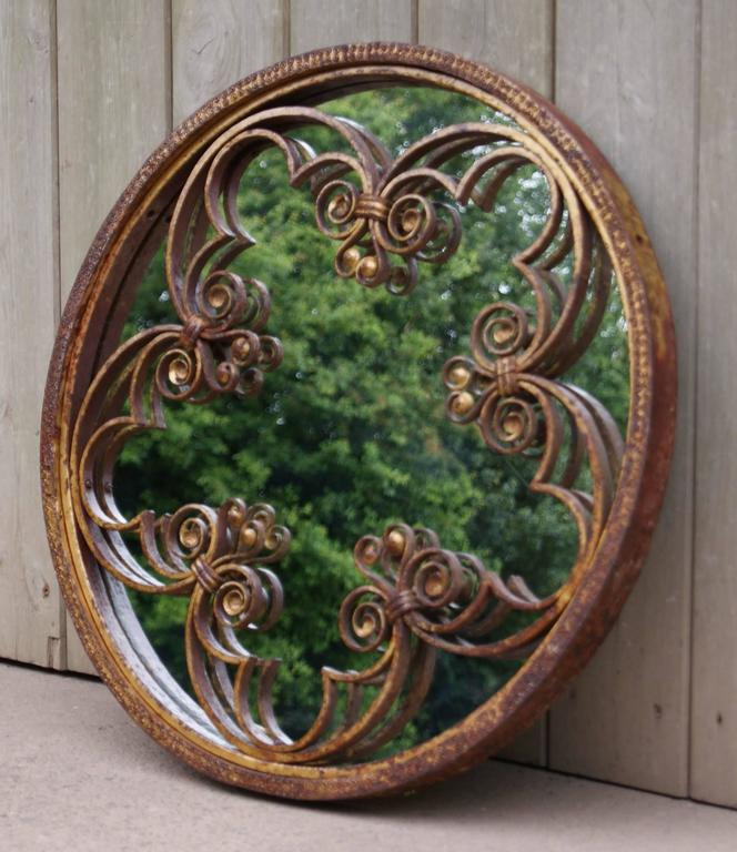 Pair of Ornate Antique Wrought Iron Wall Mirrors For Sale at 1stdibs