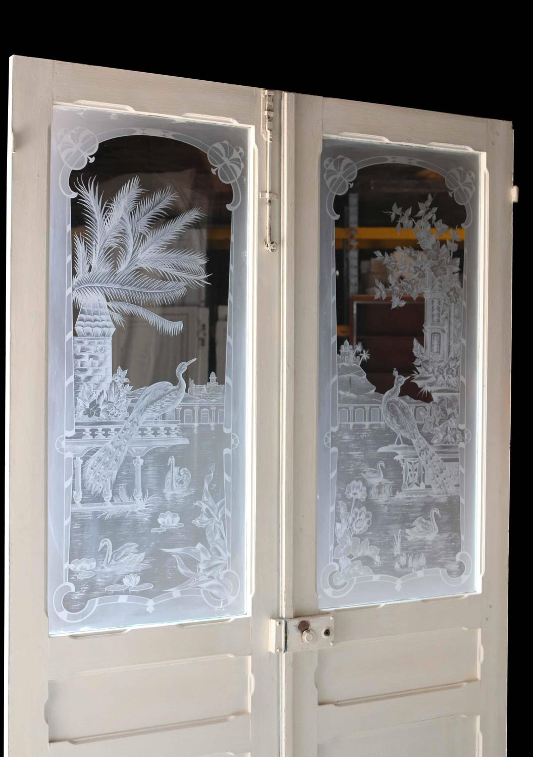 Pair of Antique French Etched Glass Doors at 1stdibs