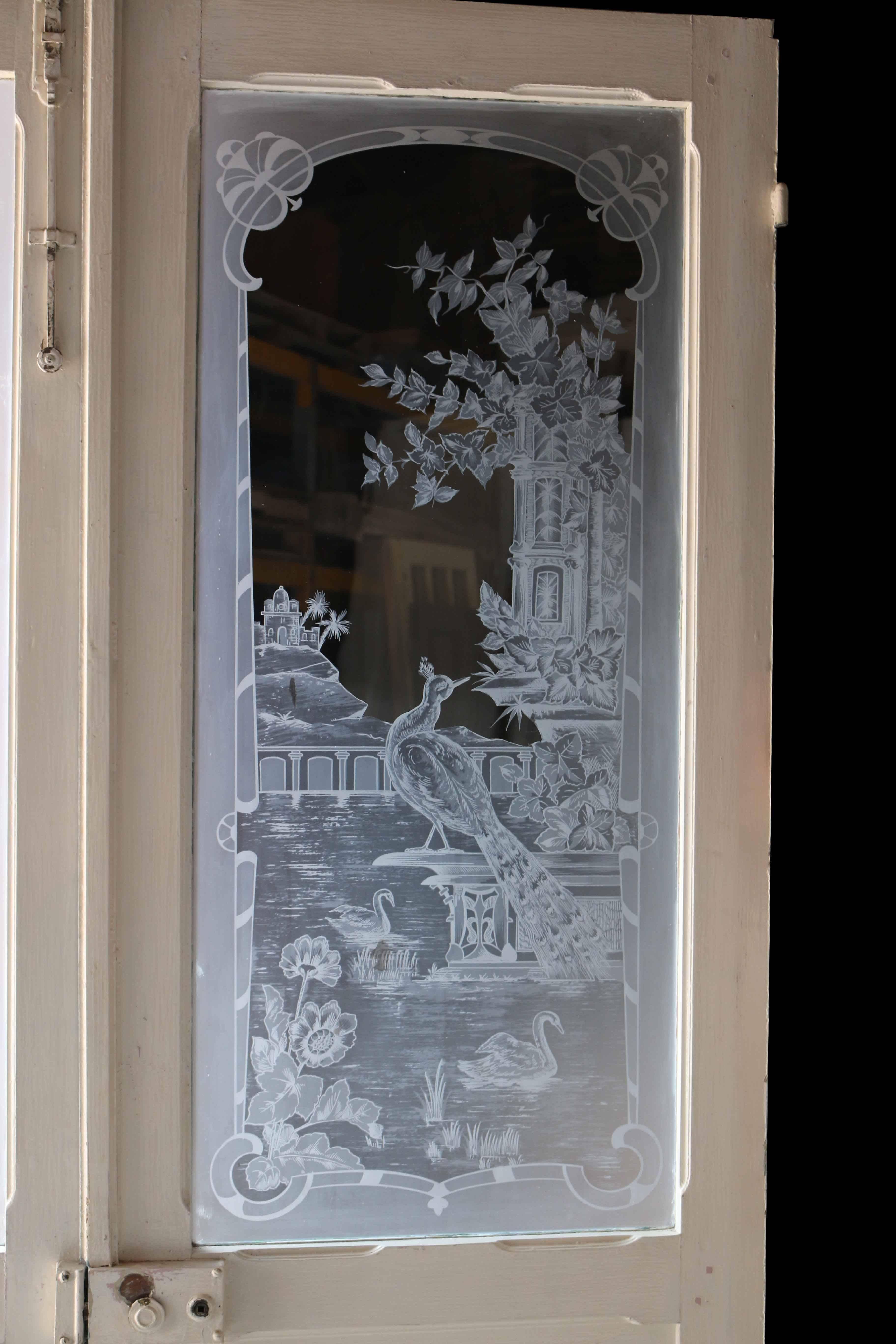 antique etched glass doors for sale