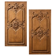 Pair of Reclaimed French Oak Hand Carved Panels