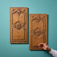 Pair of Reclaimed French Oak Hand Carved Panels