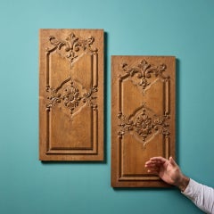 Pair of Reclaimed French Oak Hand Carved Panels