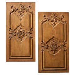 Pair of Reclaimed French Oak Hand Carved Panels