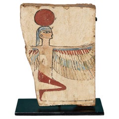 Ancient Egyptian Mummy Burial Sarcophagus Fragment Depicting Isis
