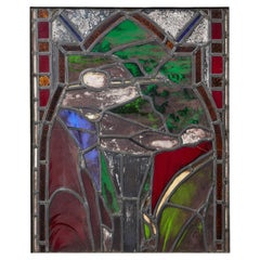 19th Century Stained Glass Panel With Religious Themes