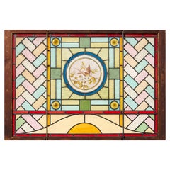 Reclaimed Stained Glass Window with Bird & Flowers