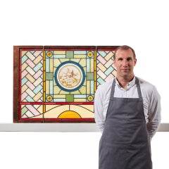 Reclaimed Stained Glass Window with Bird & Flowers