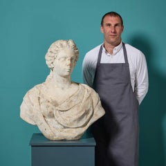 Early 18th Century Italian Neoclassical White Marble Bust of Diana