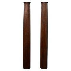 Pair of 2.7m (9ft) Tall Antique Neoclassical Style Wooden Half Column Pilasters