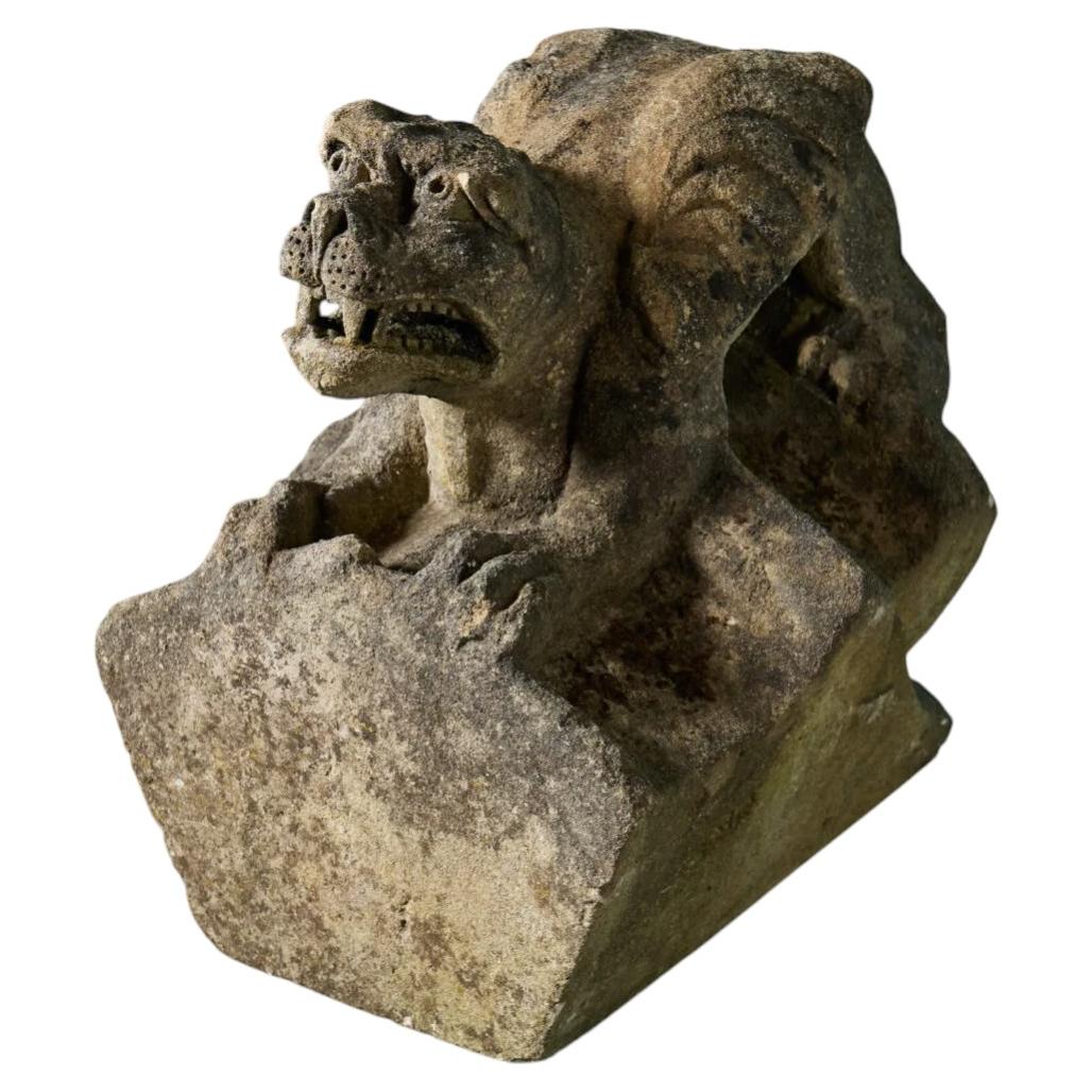 Antique Medieval Style Cotswold Limestone Winged Beast Statue