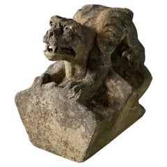 Antique Medieval Style Cotswold Limestone Winged Beast Statue