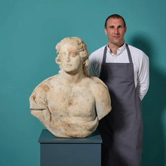 Early 18th Century Italian Neoclassical White Marble Bust of Apollo