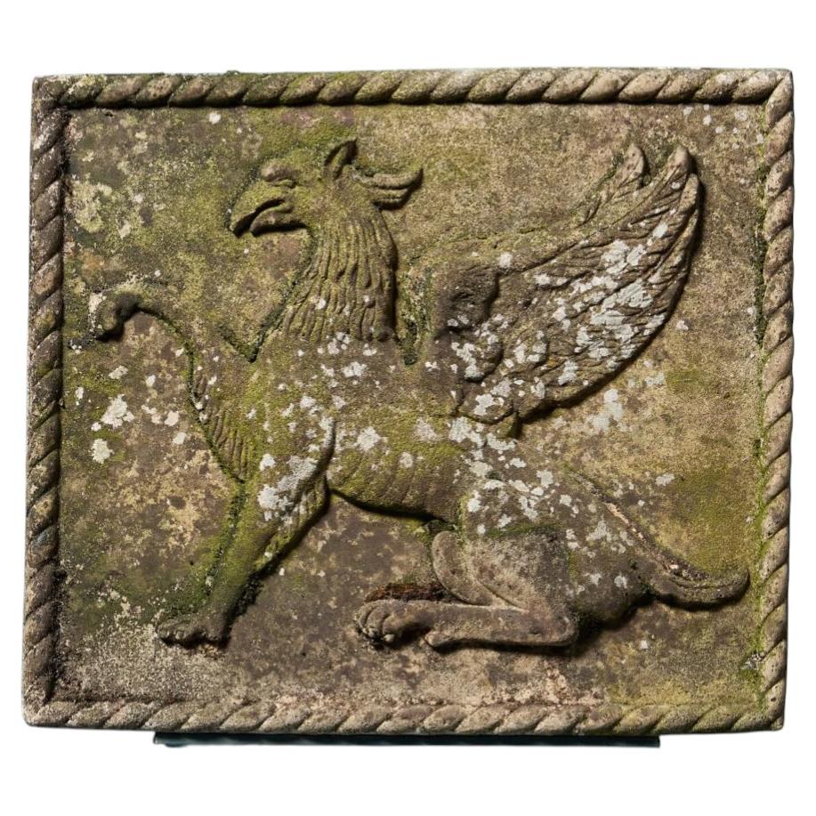Weathered English Composition Stone Plaque with Griffin