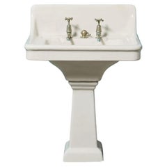 Antique English Glazed Stoneware Pedestal Sink