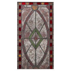 19th Century Stained Glass Panel With Geometric & Floral Designs