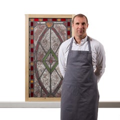 19th Century Stained Glass Panel With Geometric & Floral Designs