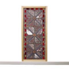 English Medieval Style Stained Glass Panel With Floral Designs