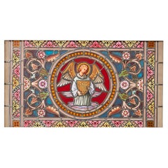 19th Century Vibrant Stained Glass Window Angel & Flowers