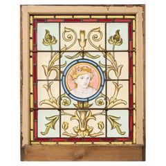 Reclaimed Stained Glass Window With Four Seasons Roundel