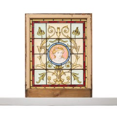 Reclaimed Stained Glass Window With Four Seasons Roundel