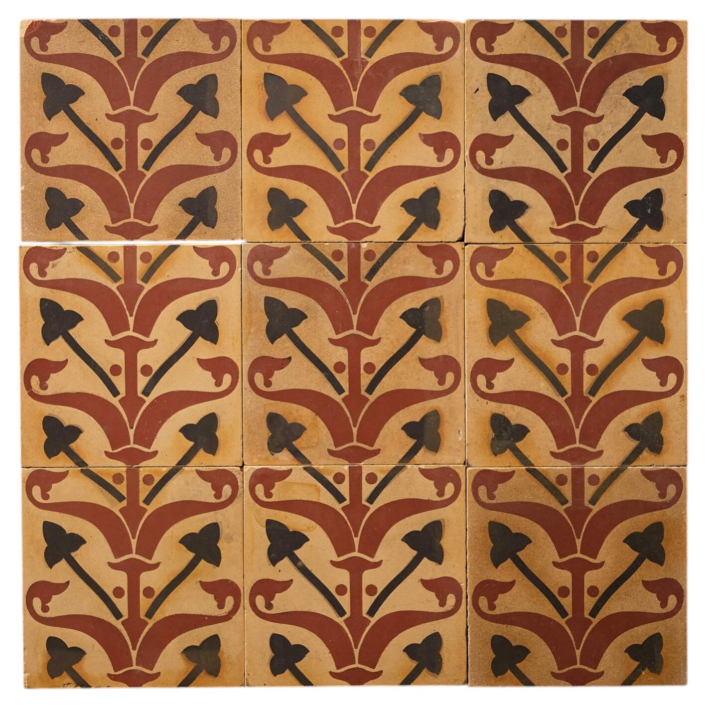 Set of 9 Encaustic Tiles Attr. Malkin, Edge & Co For Sale