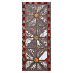 English Medieval Style Stained Glass Panel With Floral Designs