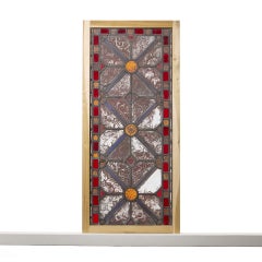 English Medieval Style Stained Glass Panel With Floral Designs