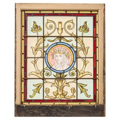 Reclaimed Stained Glass Window with Hooded Maiden Roundel