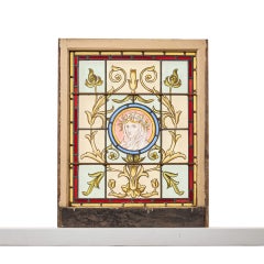 Reclaimed Stained Glass Window with Hooded Maiden Roundel
